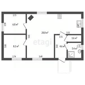 Дом 56м&sup2;, 1-этажный, участок 1024 сот.  