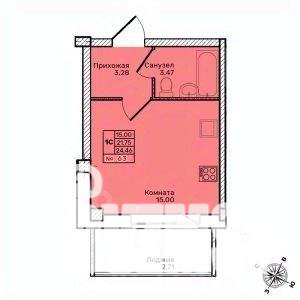 Студия квартира, строящийся дом, 24м2, 5/10 этаж