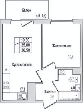 1-к квартира, вторичка, 37м2, 9/10 этаж