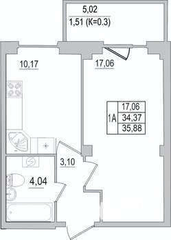 1-к квартира, вторичка, 36м2, 4/10 этаж