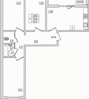 3-к квартира, вторичка, 79м2, 1/10 этаж