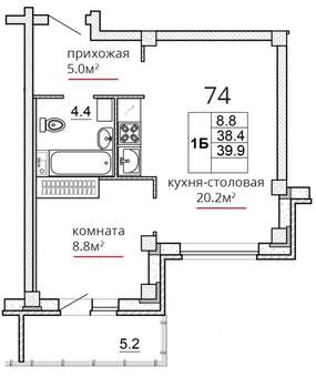 1-к квартира, вторичка, 40м2, 14/16 этаж