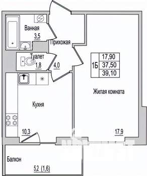 1-к квартира, вторичка, 39м2, 1/10 этаж