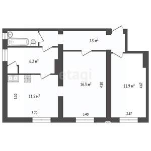 2-к квартира, вторичка, 56м2, 2/3 этаж