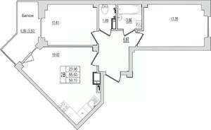 2-к квартира, сданный дом, 59м2, 9/10 этаж
