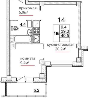 1-к квартира, вторичка, 41м2, 4/16 этаж