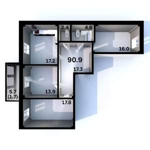 3-к квартира, строящийся дом, 91м2, 2/6 этаж