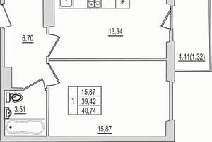1-к квартира, вторичка, 41м2, 2/10 этаж