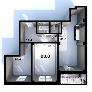 2-к квартира, строящийся дом, 91м2, 2/6 этаж