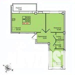 2-к квартира, строящийся дом, 67м2, 6/10 этаж