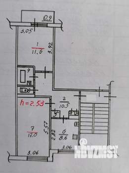 2-к квартира, вторичка, 53м2, 5/5 этаж