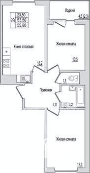 2-к квартира, вторичка, 56м2, 4/10 этаж