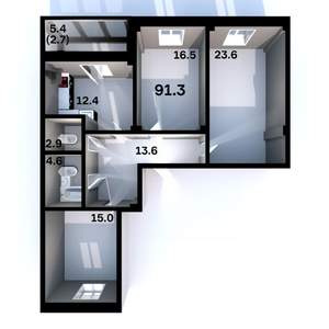 3-к квартира, строящийся дом, 91м2, 2/6 этаж