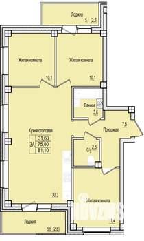 3-к квартира, строящийся дом, 81м2, 1/7 этаж