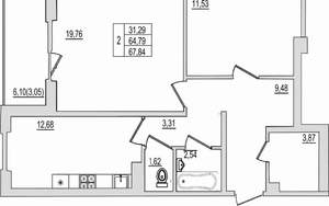 2-к квартира, вторичка, 68м2, 4/10 этаж