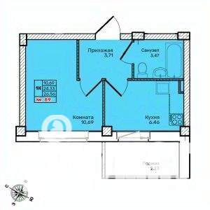 1-к квартира, строящийся дом, 27м2, 10/10 этаж