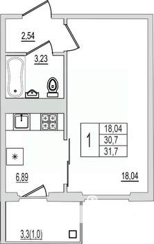 1-к квартира, вторичка, 32м2, 1/10 этаж