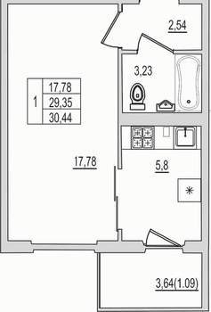 1-к квартира, вторичка, 30м2, 8/10 этаж