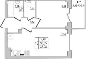 1-к квартира, вторичка, 37м2, 1/10 этаж