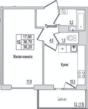 1-к квартира, вторичка, 38м2, 2/10 этаж