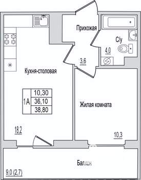 1-к квартира, вторичка, 39м2, 9/10 этаж