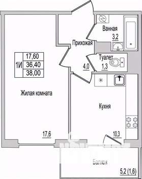 1-к квартира, вторичка, 38м2, 2/10 этаж