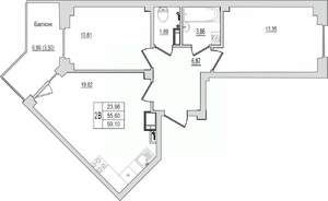 2-к квартира, сданный дом, 59м2, 10/10 этаж