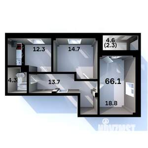 2-к квартира, строящийся дом, 66м2, 3/6 этаж