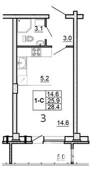 Студия квартира, сданный дом, 28м2, 2/16 этаж