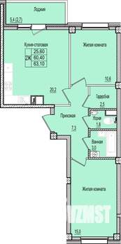 2-к квартира, строящийся дом, 63м2, 3/9 этаж