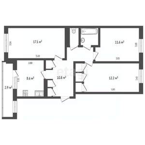 3-к квартира, вторичка, 67м2, 5/5 этаж