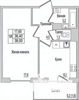 1-к квартира, вторичка, 38м2, 8/10 этаж