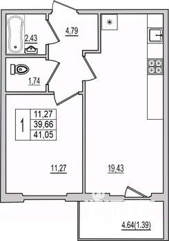 1-к квартира, вторичка, 41м2, 3/10 этаж