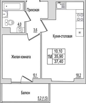 1-к квартира, вторичка, 37м2, 4/10 этаж