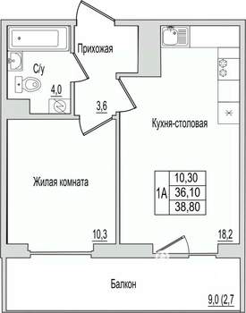 1-к квартира, вторичка, 39м2, 6/10 этаж