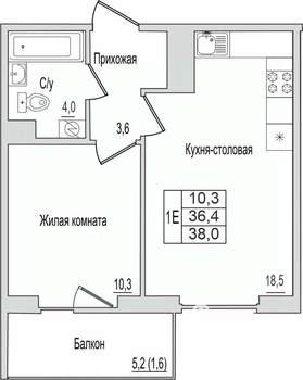 1-к квартира, вторичка, 38м2, 10/10 этаж