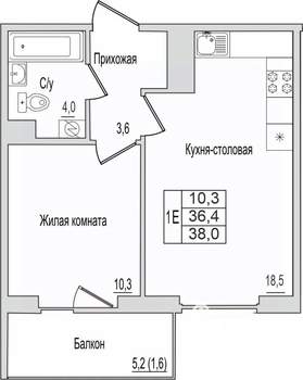 1-к квартира, вторичка, 38м2, 3/10 этаж