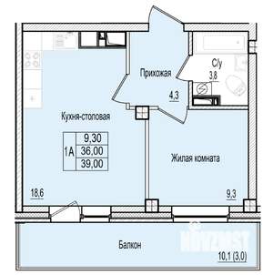 1-к квартира, строящийся дом, 39м2, 4/7 этаж