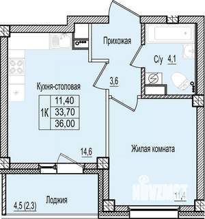 1-к квартира, строящийся дом, 36м2, 5/9 этаж