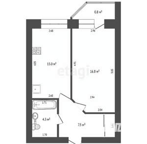 1-к квартира, вторичка, 29м2, 5/5 этаж