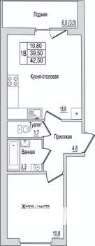 1-к квартира, вторичка, 43м2, 1/10 этаж