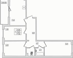 3-к квартира, вторичка, 78м2, 4/10 этаж