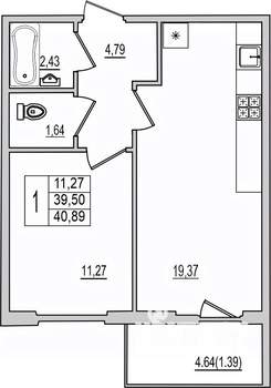 1-к квартира, вторичка, 41м2, 8/10 этаж