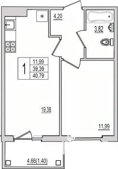 1-к квартира, вторичка, 41м2, 6/10 этаж