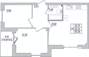 2-к квартира, вторичка, 54м2, 4/10 этаж