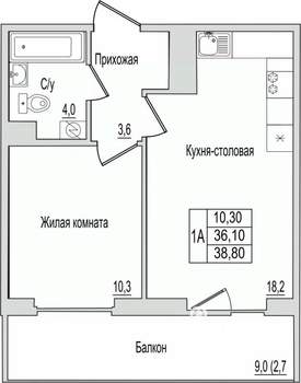 1-к квартира, вторичка, 39м2, 10/10 этаж