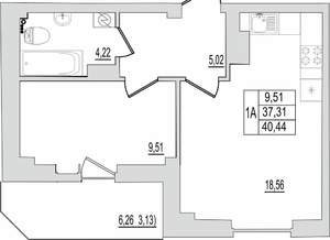 1-к квартира, вторичка, 40м2, 2/10 этаж