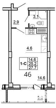 Студия квартира, вторичка, 28м2, 9/16 этаж