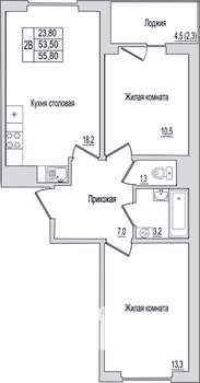2-к квартира, вторичка, 56м2, 8/10 этаж