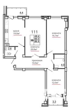 3-к квартира, вторичка, 87м2, 6/16 этаж